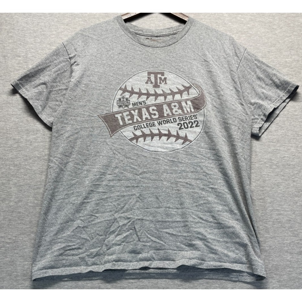 Texas A&M Aggies 2022 College World Series T Shirt Mens Large Gray Blue 84 NCAA